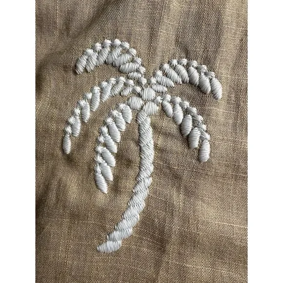 Ann Taylor Palm Embroidered Button Back Halter Tan Top, Size Large - Picture 16 of 16